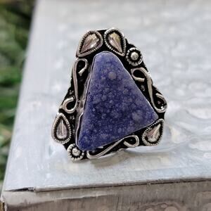 Blue Druzy Quartz Statement rings, Sterling Silver Ring, Size 7.25